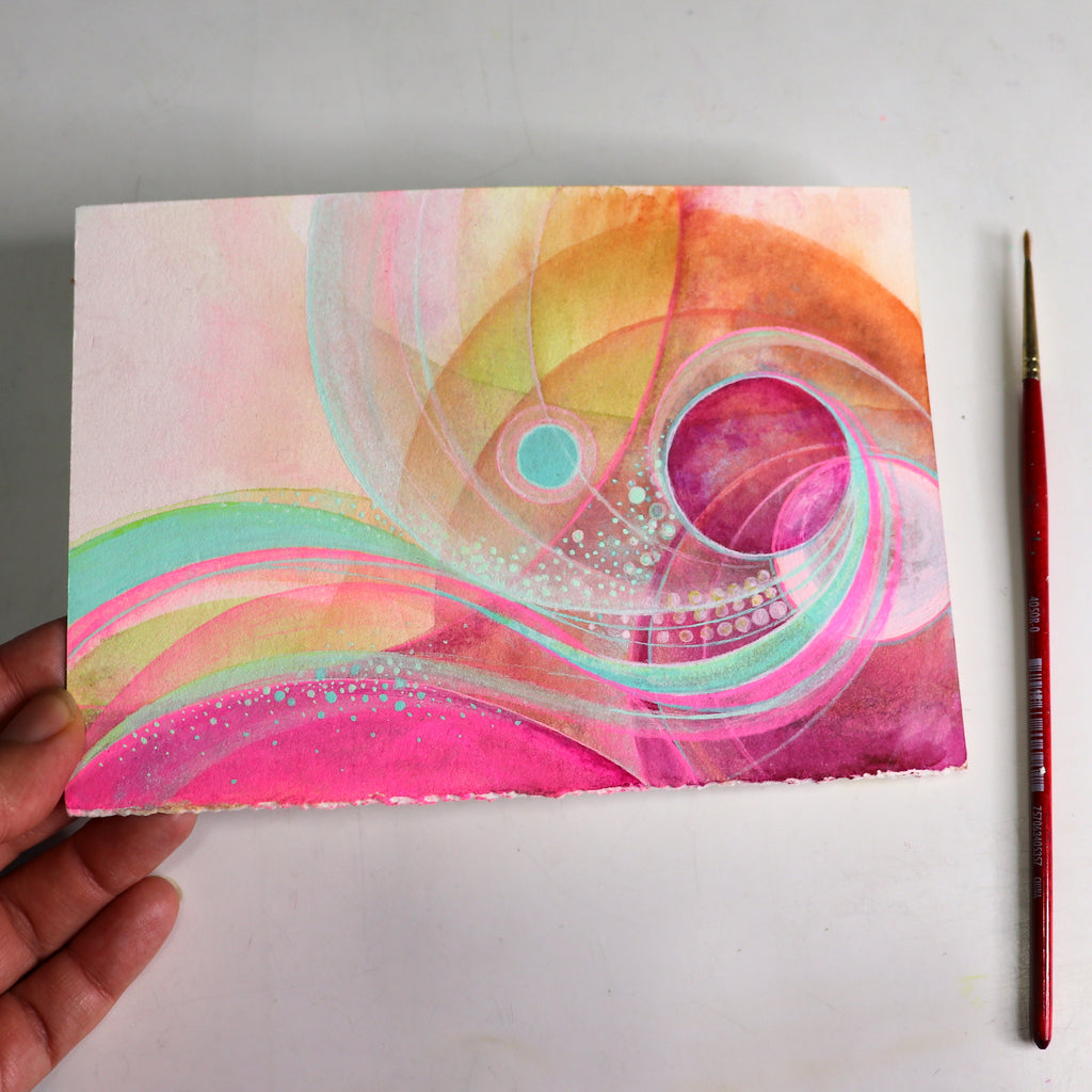 Beyond Space and Time | 5x7 inch original abstract painting | energy art